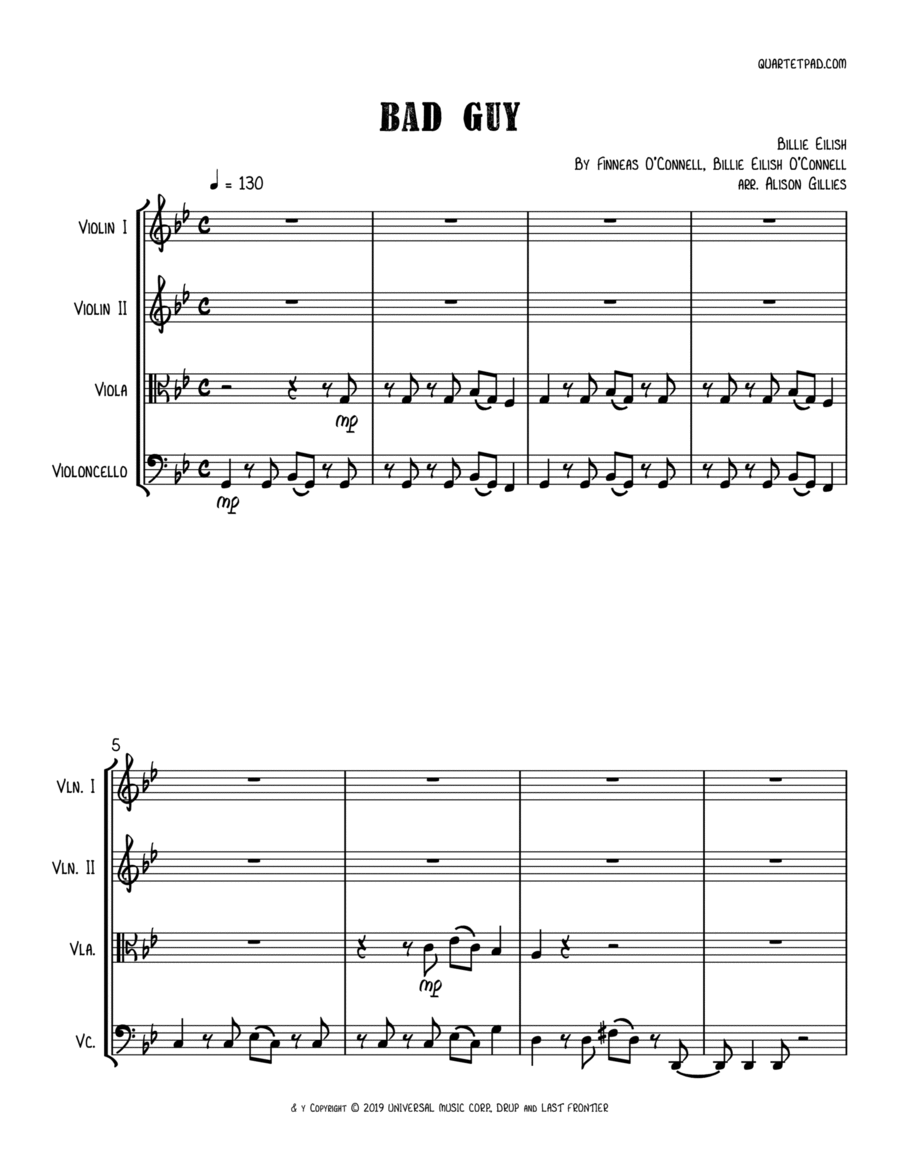 Bad Guy String Quartet scores gallery preview page 1