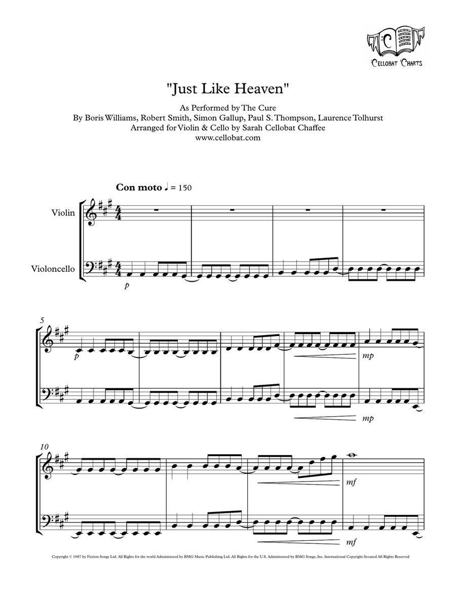 Just Like Heaven by The Cure String Duet Digital Sheet Music Sheet Music Plus