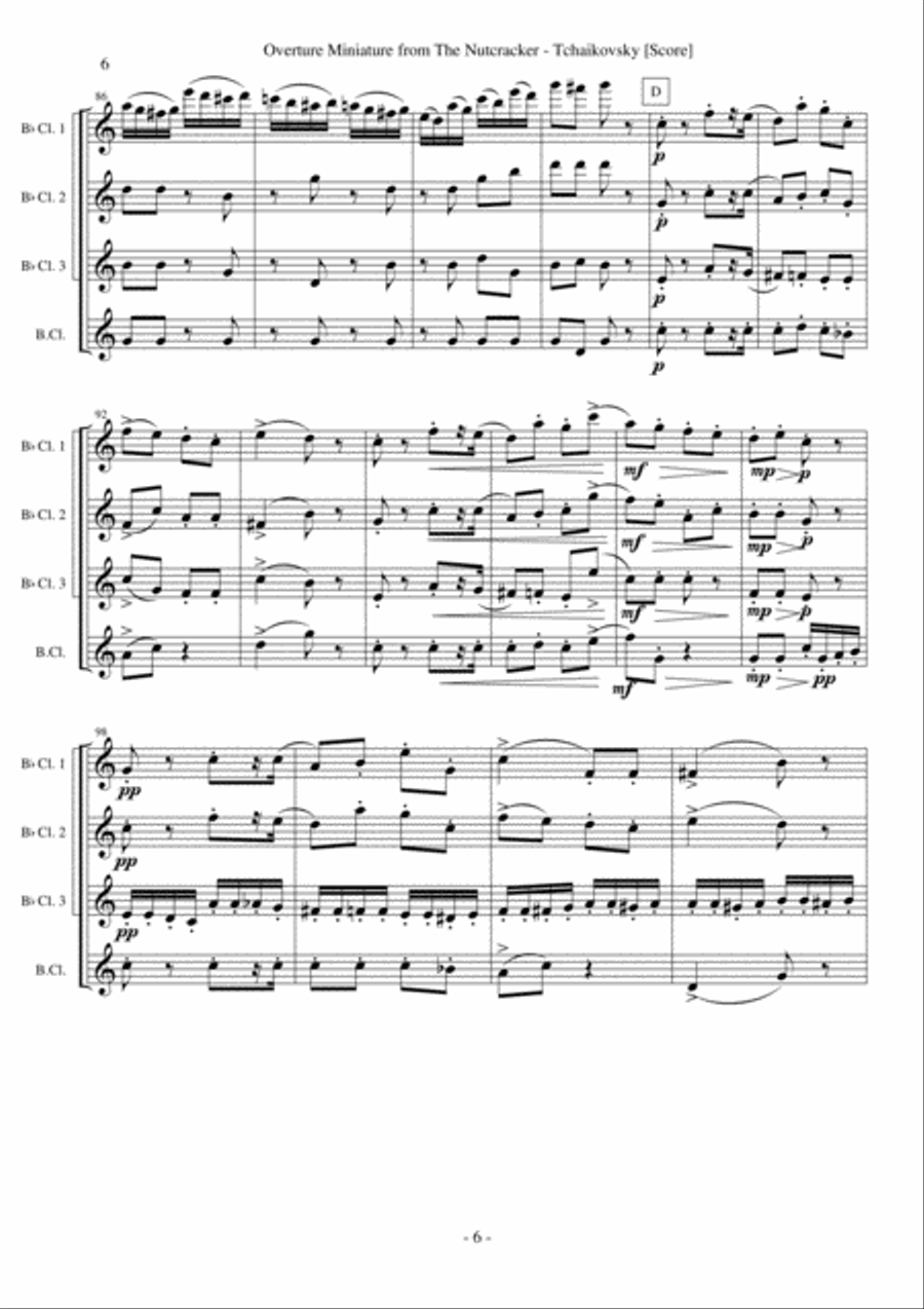 Overture Miniature from The Nutcracker (Clarinet Quartet) Clarinet Quartet scores gallery preview page 6