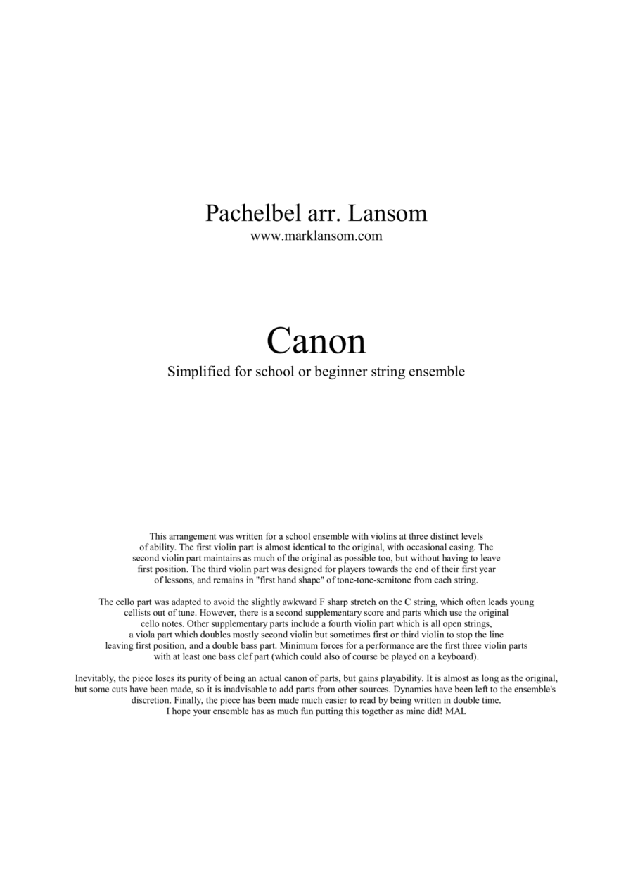 Easier Pachelbel Canon Cello scores gallery preview page 1