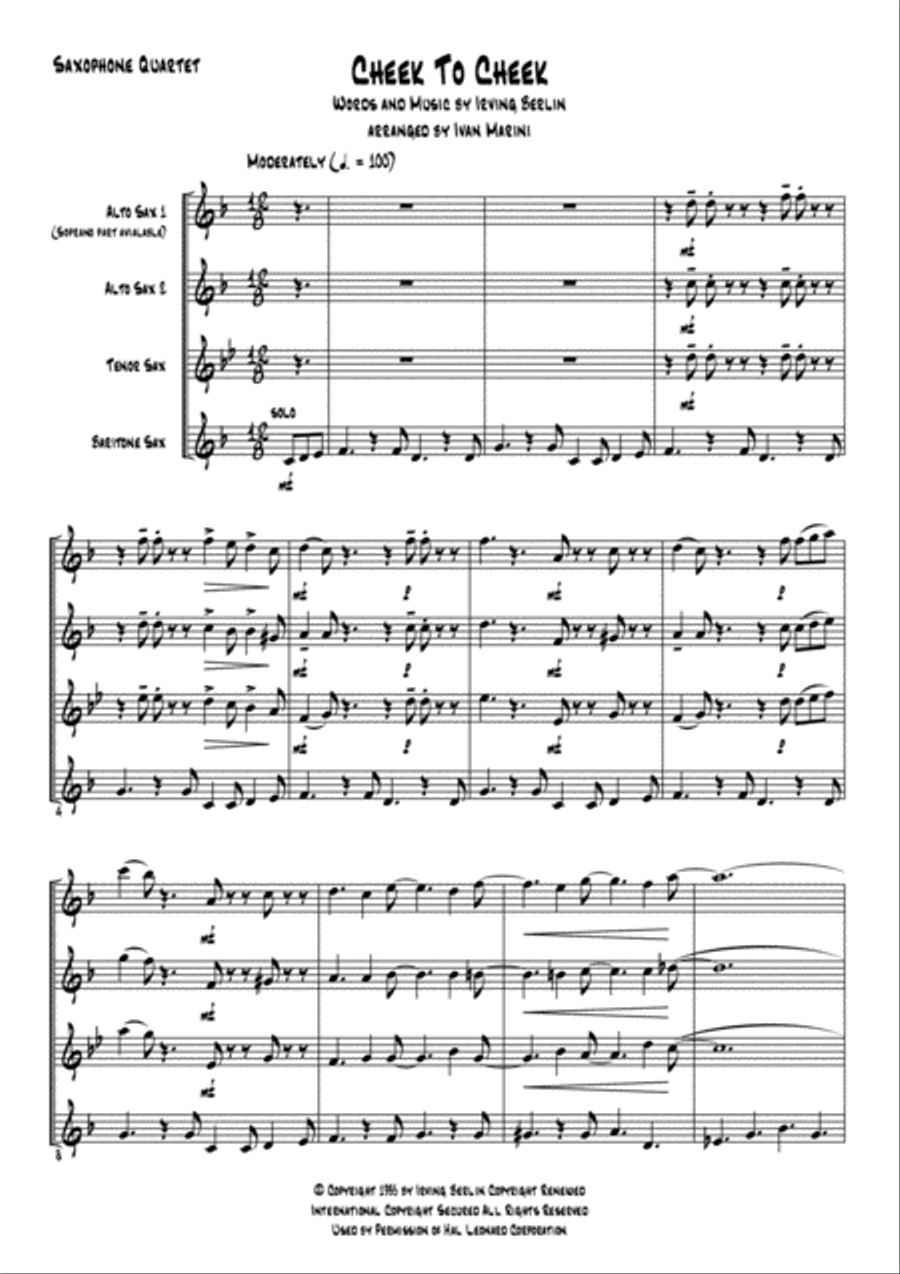Cheek To Cheek Saxophone Quartet scores gallery preview page 3