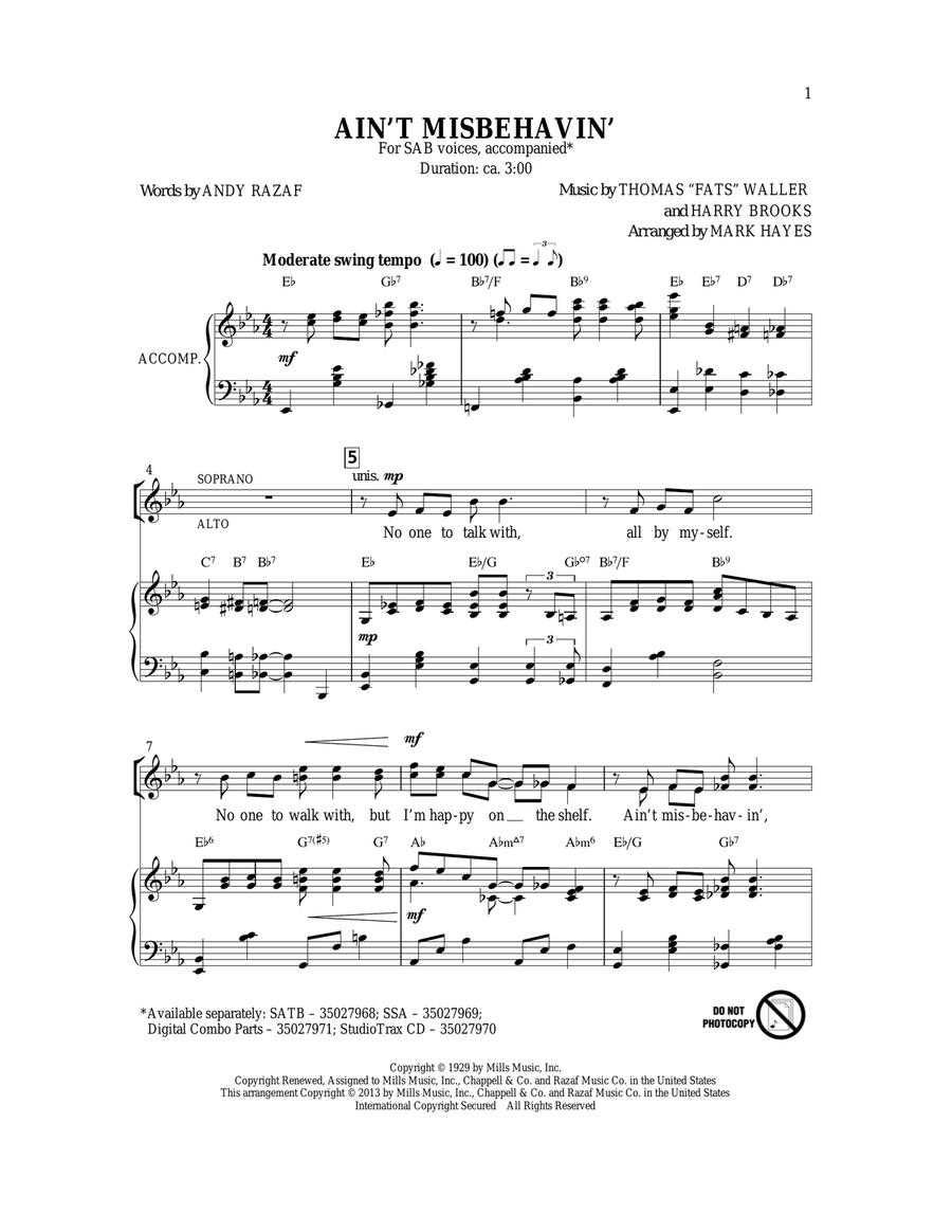 Ain't Misbehavin' 3-Part scores gallery preview page 1