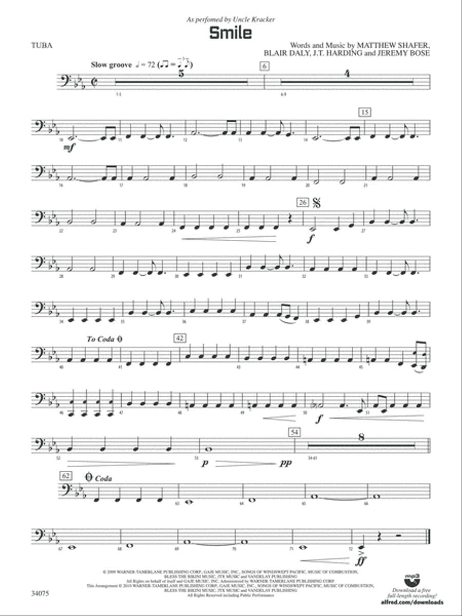 Smile: Tuba Smile: Tuba Concert Band scores gallery preview page 1