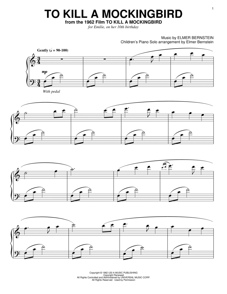 To Kill A Mockingbird Easy Piano scores gallery preview page 1