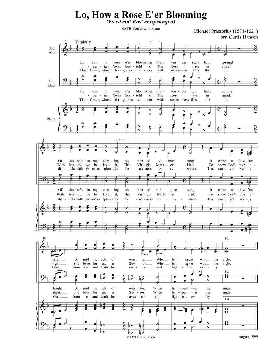 Lo, How a Rose E'er Blooming (SATB) 4-Part scores gallery preview page 1