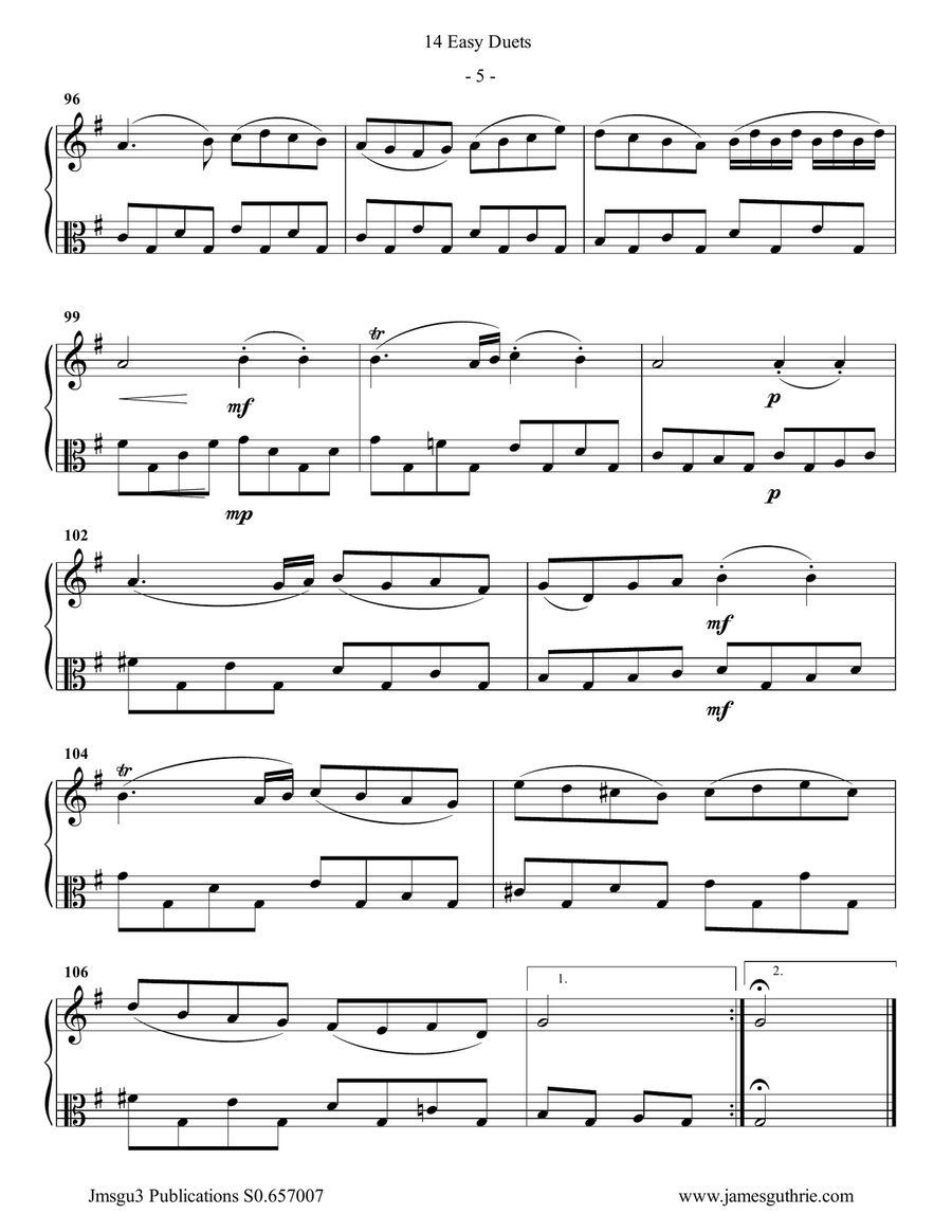 Bach: 14 Easy Duets for Flute & Viola Flute scores gallery preview page 5