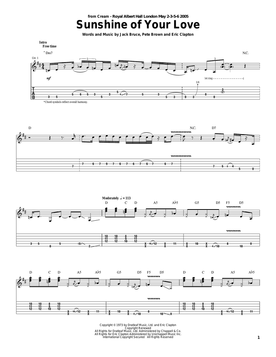 Sunshine Of Your Love Sunshine Of Your Love Acoustic Guitar scores gallery preview page 1