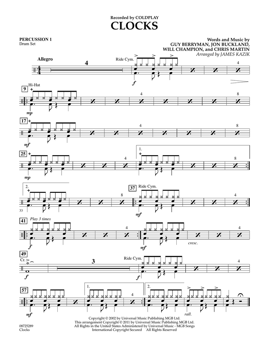 Clocks - Percussion 1 Clocks - Percussion 1 Concert Band scores gallery preview page 1