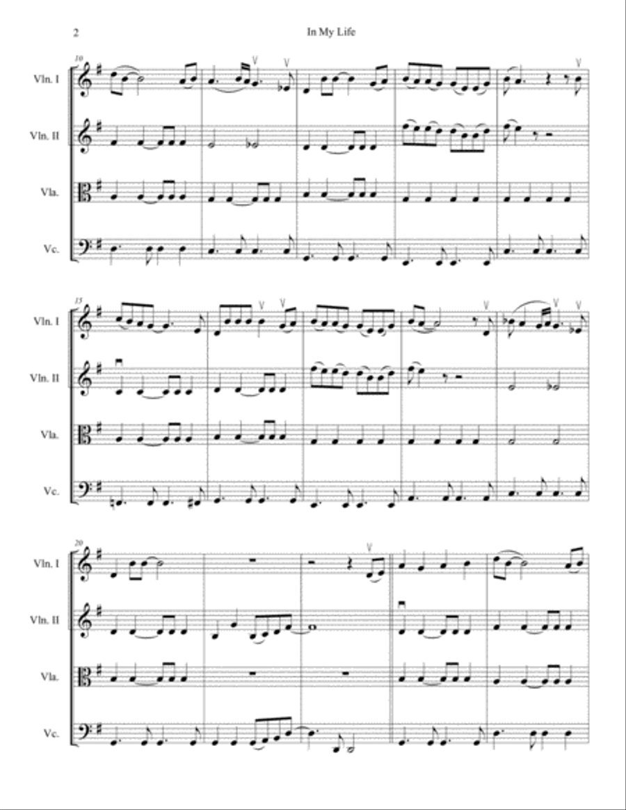 In My Life String Quartet scores gallery preview page 2
