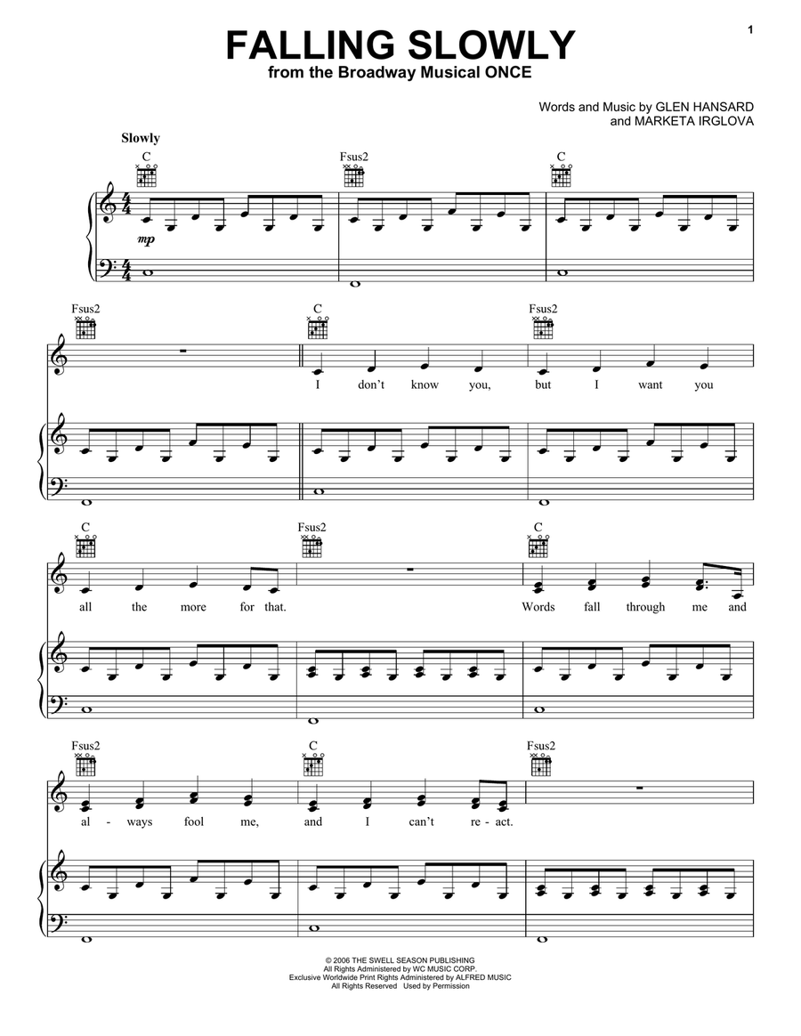 Falling Slowly (from Once) Piano, Vocal, Guitar scores gallery preview page 1
