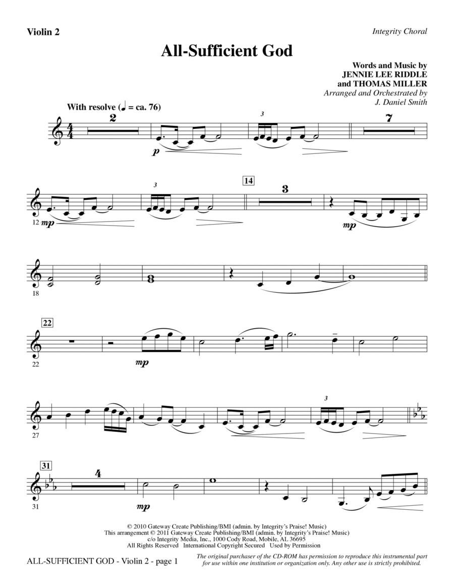 All-Sufficient God - Violin 2 Choir scores gallery preview page 1