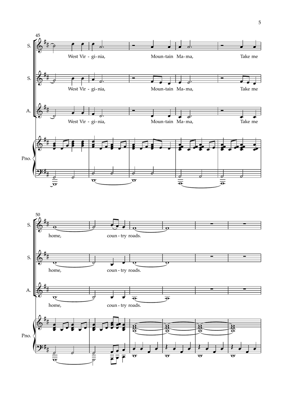 Take Me Home, Country Roads SSA scores gallery preview page 5