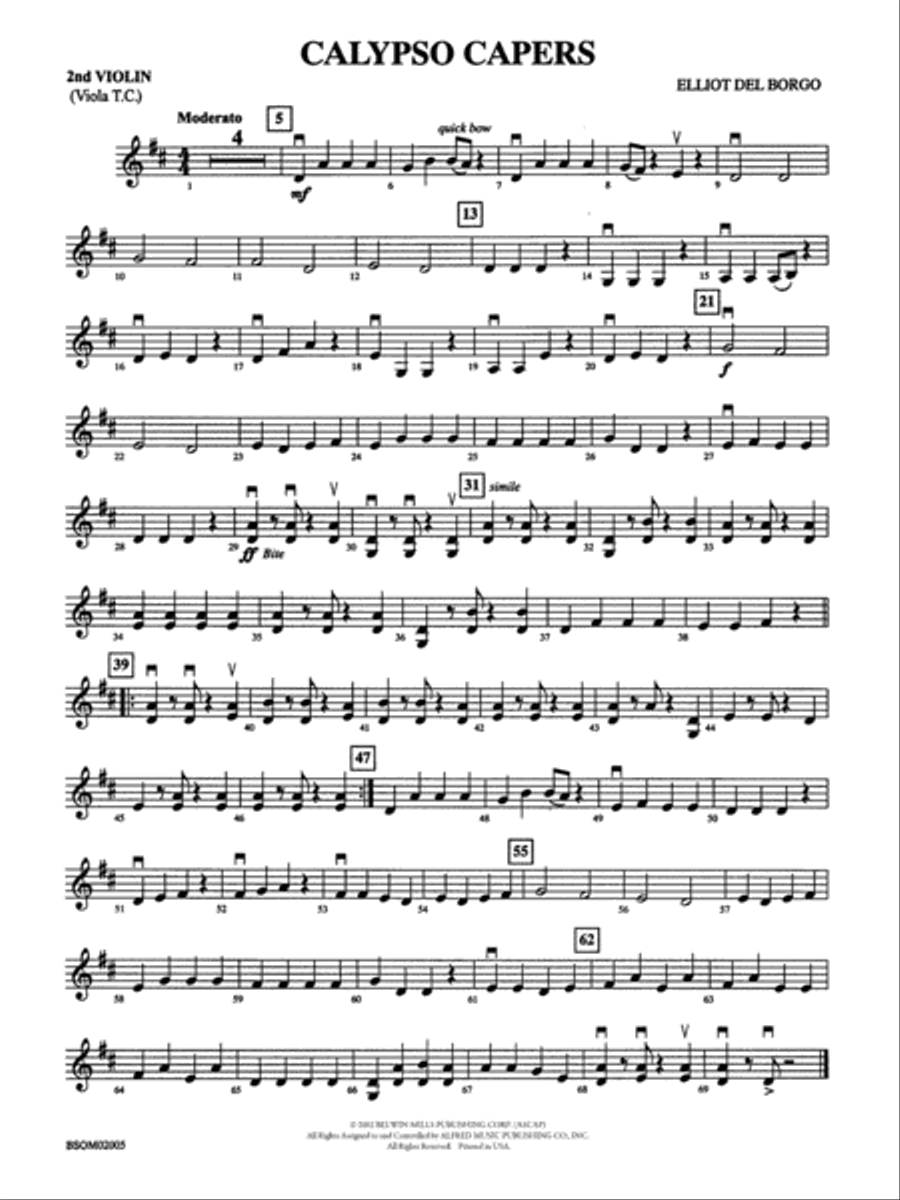 Calypso Capers (for Strings and Percussion): 2nd Violin String Orchestra scores gallery preview page 1