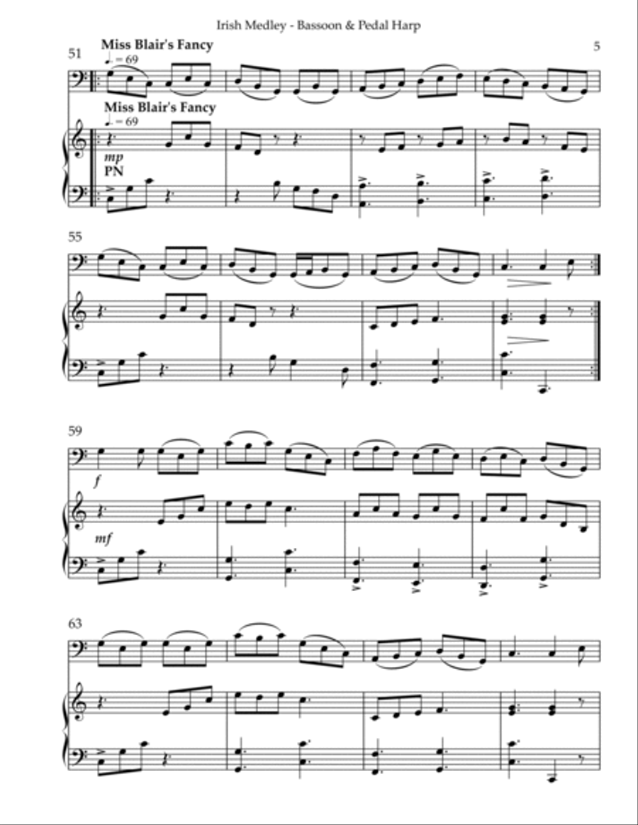Irish Medley, Duet for Bassoon & Pedal Harp Bassoon scores gallery preview page 5