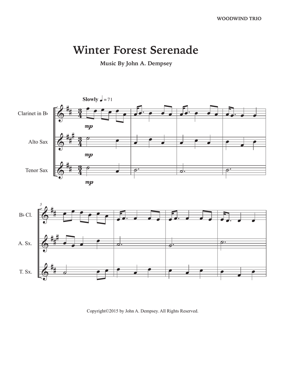 Winter Forest Serenade (Woodwind Trio): Clarinet, Alto Sax and Tenor Sax Woodwind Trio scores gallery preview page 5