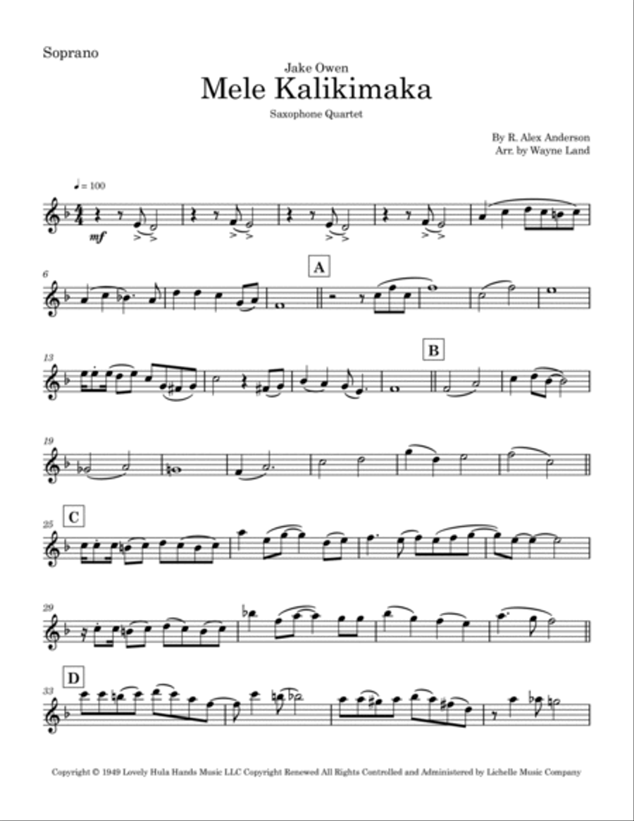 Mele Kalikimaka Saxophone Quartet scores gallery preview page 5