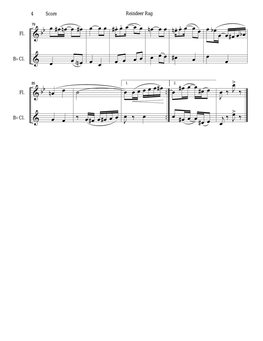 Reindeer Rag for Flute and Clarinet Duet Woodwind Duet scores gallery preview page 4