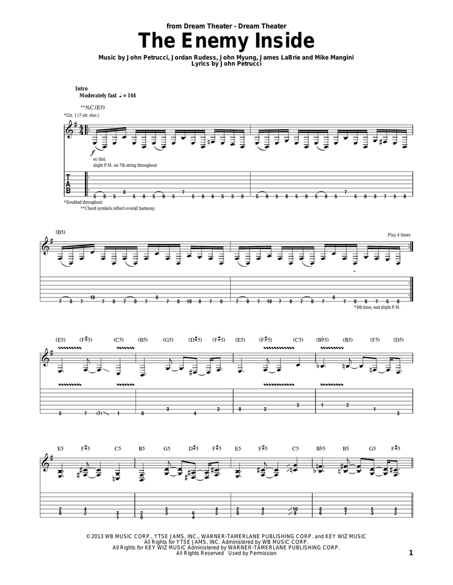 The Enemy Inside The Enemy Inside Guitar Tablature scores gallery preview page 1