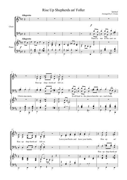 Rise Up Shepherds an' Foller, a Christmas anthem for SATB and piano/keyboard image number null
