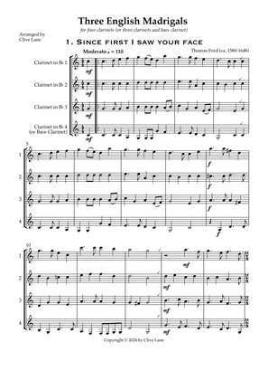 Three English 4-part madrigals for four clarinets (or three plus bass clarinet)