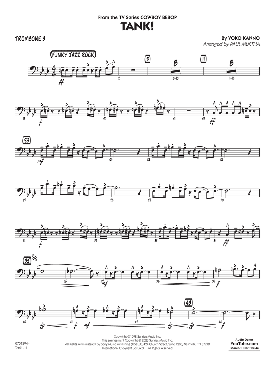 Tank! (from Cowboy Bebop) (arr. Paul Murtha) - Trombone 3 Jazz Ensemble scores gallery preview page 1