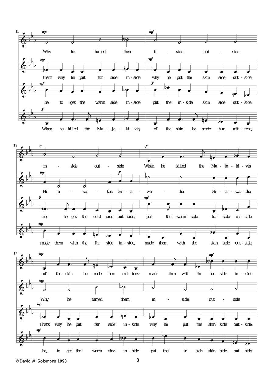 A Modern Hiawatha (Hiawatha and his mittens) for four equal voices 4-Part scores gallery preview page 3