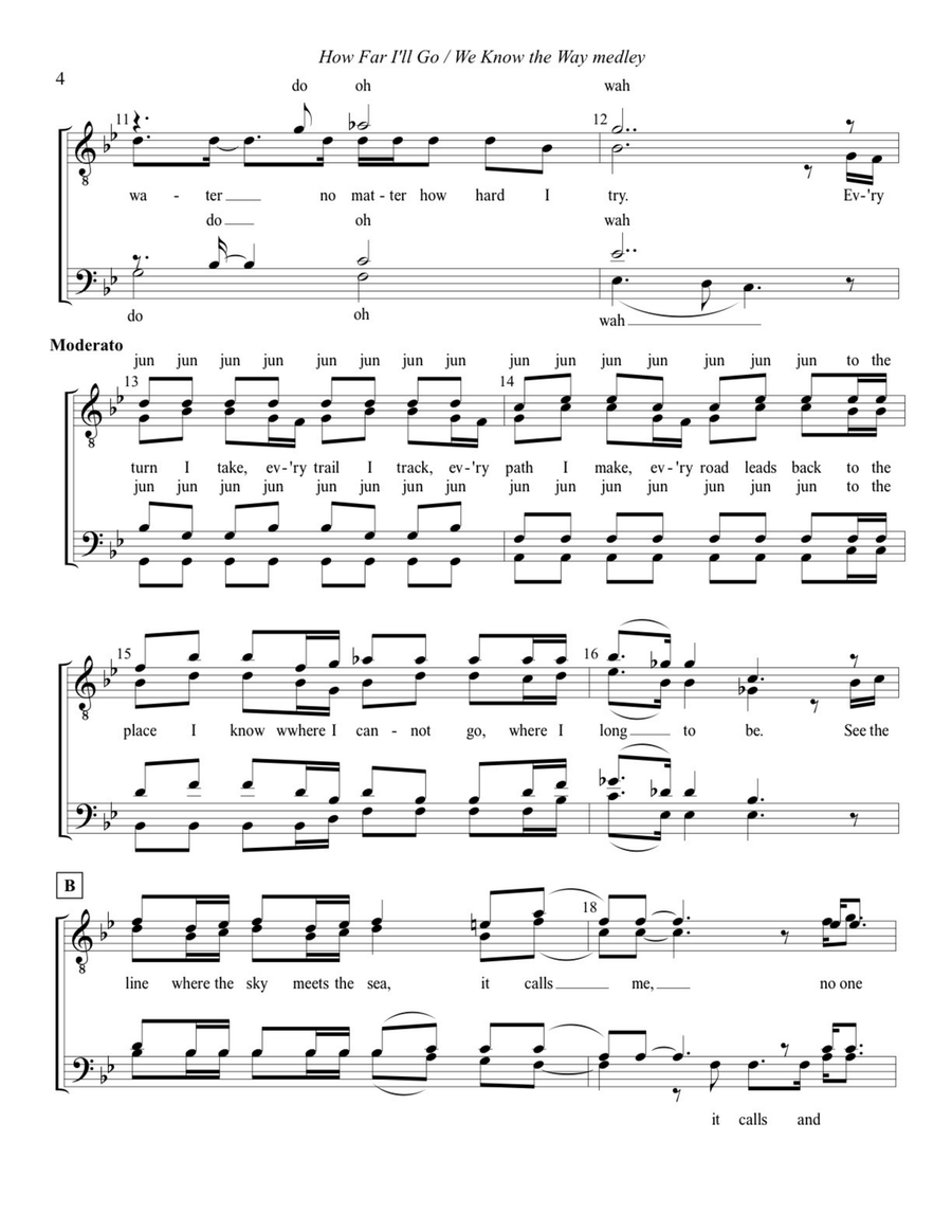 Medley: How Far I'll Go with We Know The Way TTBB scores gallery preview page 3