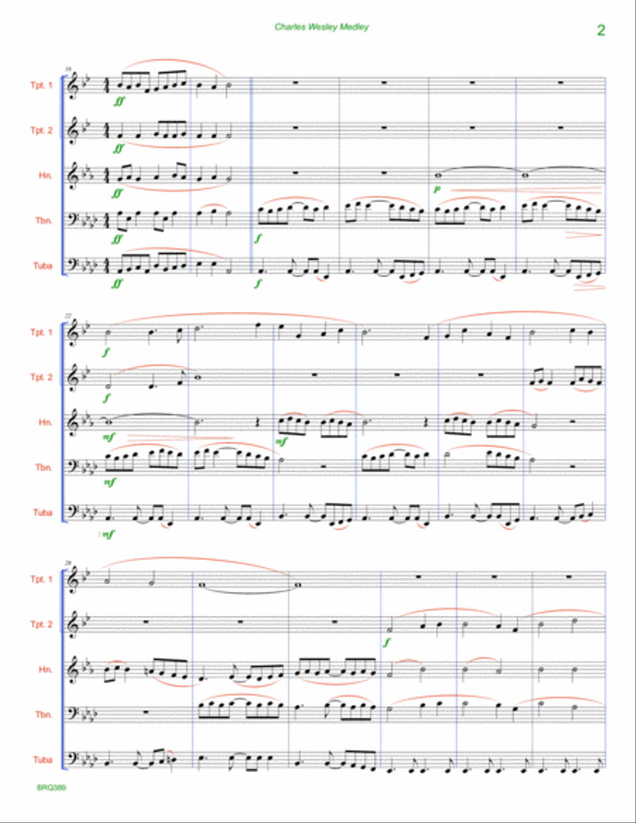 CHARLES WESLEY MEDLEY - unaccompanied BRASS QUINTET (12 hymn medley) Brass Quintet scores gallery preview page 2