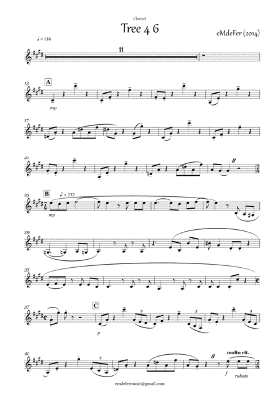 Tree 4 Six- (Eng. Horn, Clarinet, Lute, Cello, Piano & Percussions) Small Ensemble scores gallery preview page 1