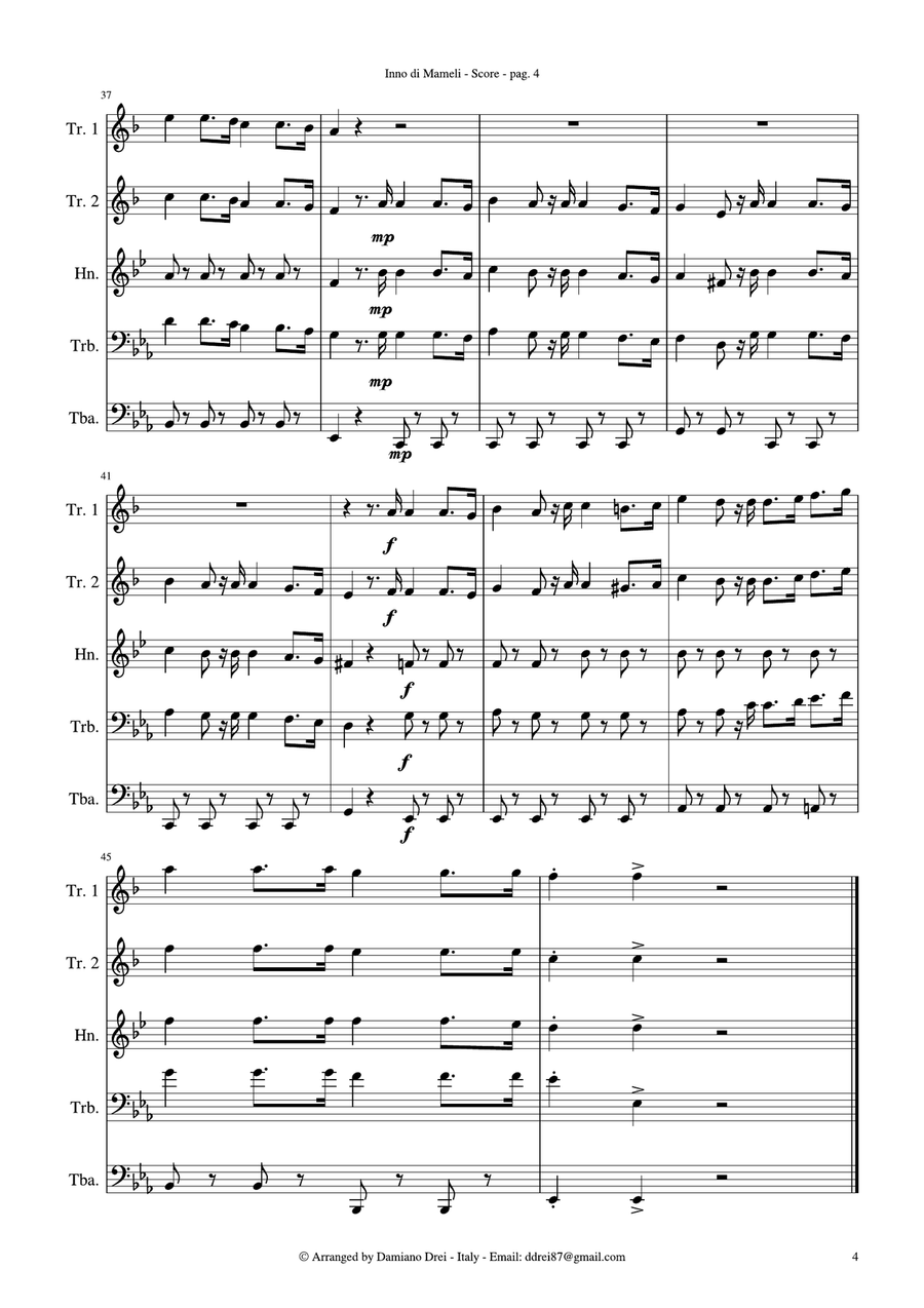 Inno di Mameli (Il Canto degli Italiani, Italy National Anthem) for Brass Quintet Brass Quintet scores gallery preview page 5