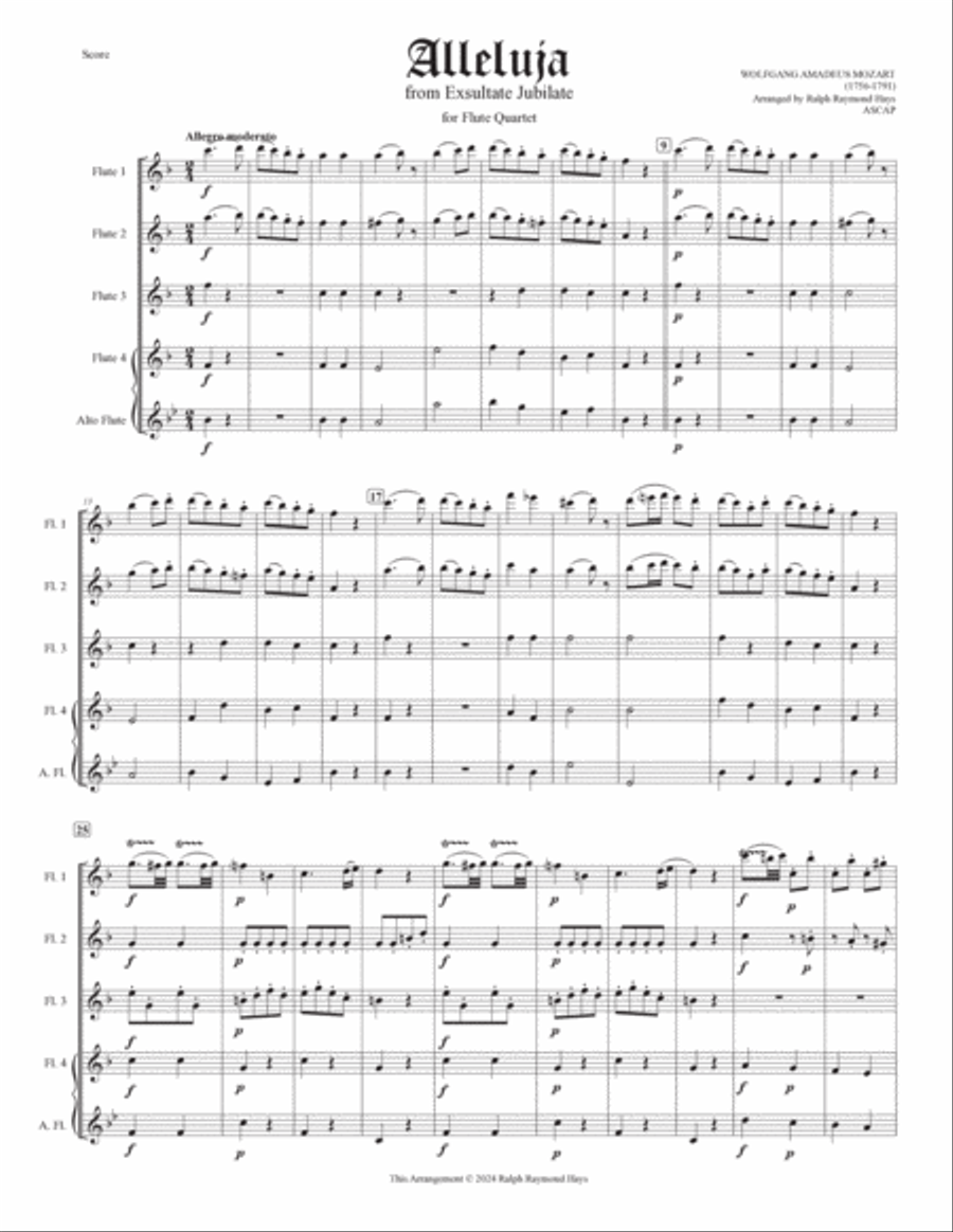 ALLELUJA from Exsultate Jubilate Flute Quartet scores gallery preview page 2