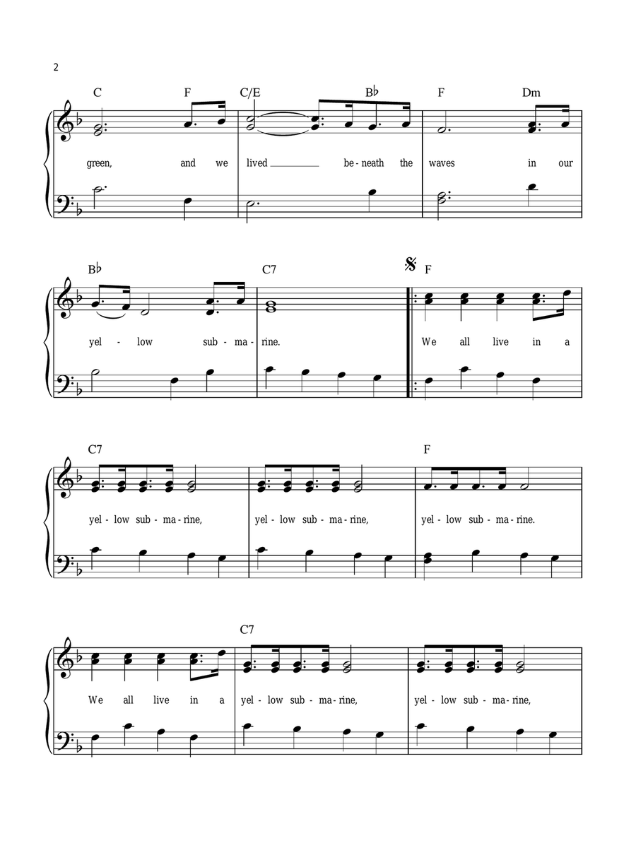 Yellow Submarine Easy Piano scores gallery preview page 2