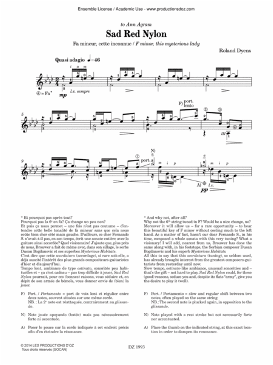 Les 100 de Roland Dyens - Sad Red Nylon Classical Guitar scores gallery preview page 2