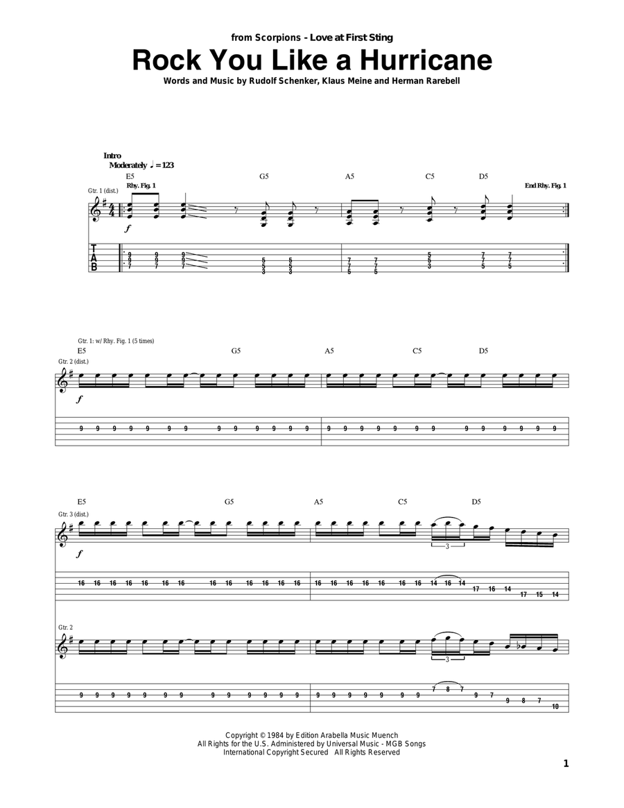 Rock You Like A Hurricane Electric Guitar scores gallery preview page 1
