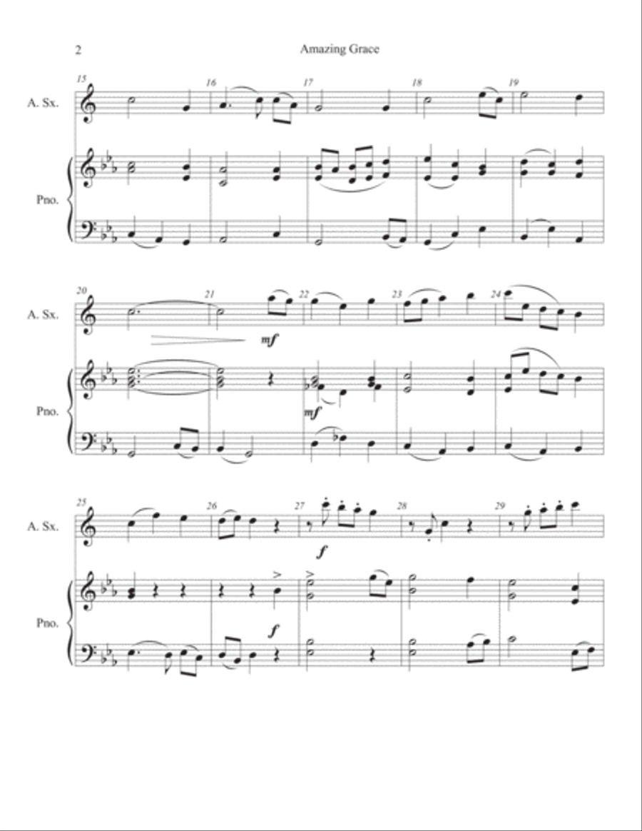 Amazing Grace for Alto Saxophone and Piano Alto Saxophone scores gallery preview page 4