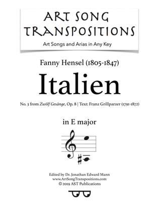 Book cover for HENSEL: Italien, Op. 8 no. 3 (transposed to E major)