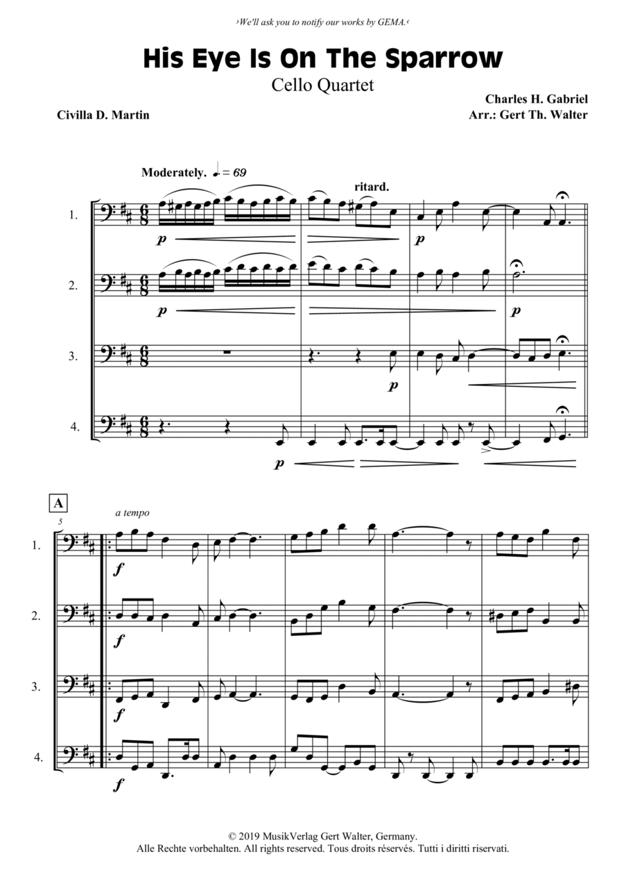 His Eye Is On The Sparrow String Quartet scores gallery preview page 1