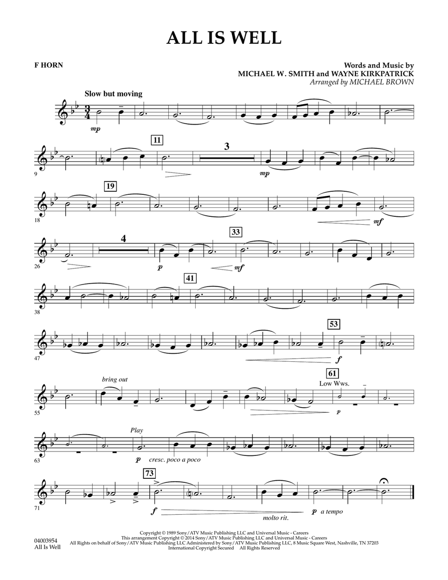 All Is Well - F Horn Concert Band scores gallery preview page 1