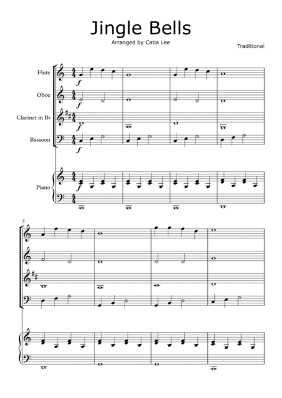 Jingle Bells for Wind Quartet and Piano Woodwind Quartet scores gallery preview page 2