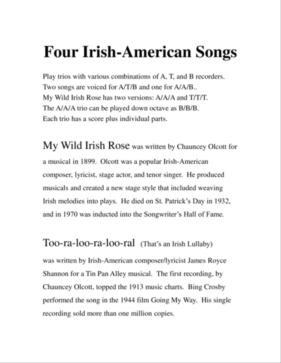 Four Irish - American Songs for Trios of A, T, and B Recorders Recorder scores gallery preview page 2