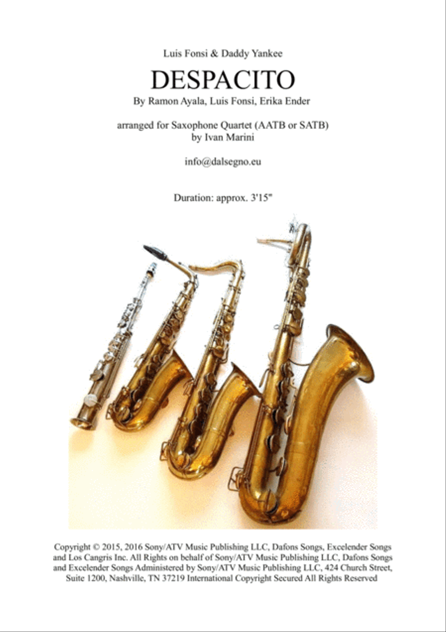Despacito Saxophone Quartet scores gallery preview page 1