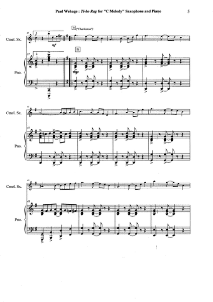 Paul Wehage: Tibo Rag for C melody saxophone and piano