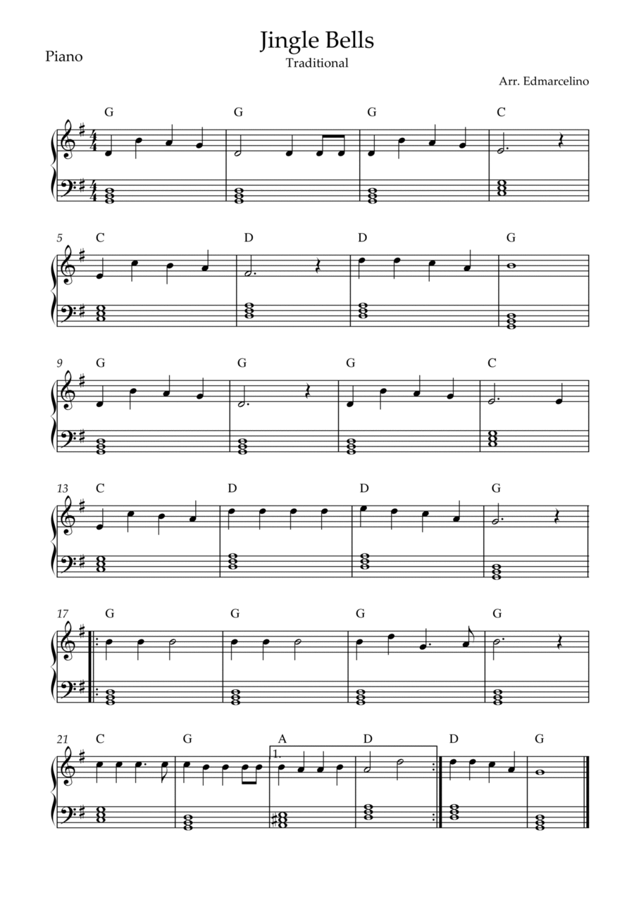 Jingle Bells PIANO sheet music, Easy Piano scores gallery preview page 1