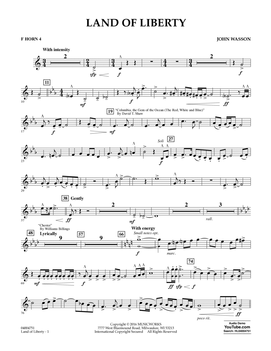 Land of Liberty - F Horn 4 Horn scores gallery preview page 1