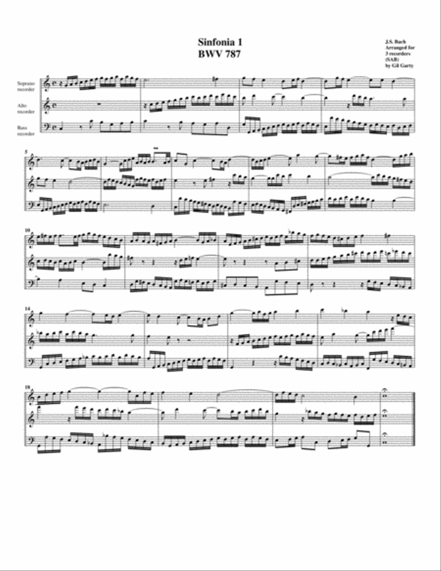 15 sinfonias (3-part inventions, BWV 787-801 (arrangement for 3 recorders) Recorder scores gallery preview page 3