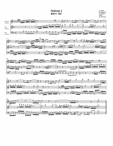 15 sinfonias (3-part inventions, BWV 787-801 (arrangement for 3 recorders)