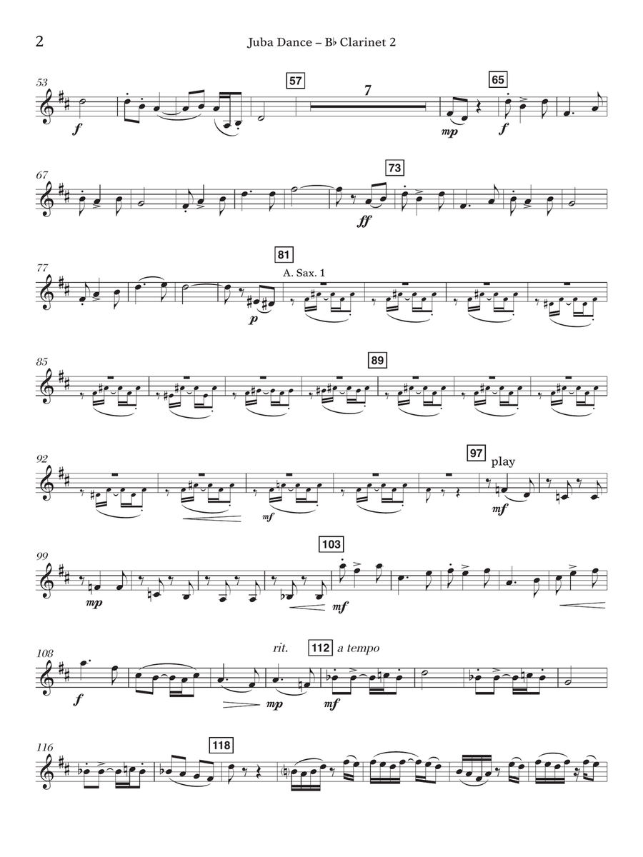 Juba Dance (from Symphony No. 1) - Clarinet 2 in Bb Concert Band scores gallery preview page 2