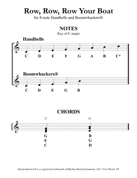 Row, Row, Row Your Boat for 8-note Bells and Boomwhackers® (with Black and White Notes) image number null