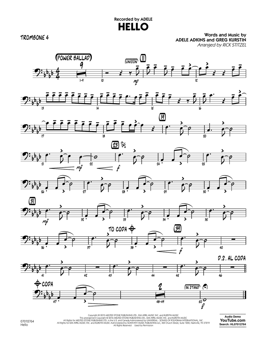 Hello - Trombone 4 Jazz Ensemble scores gallery preview page 1