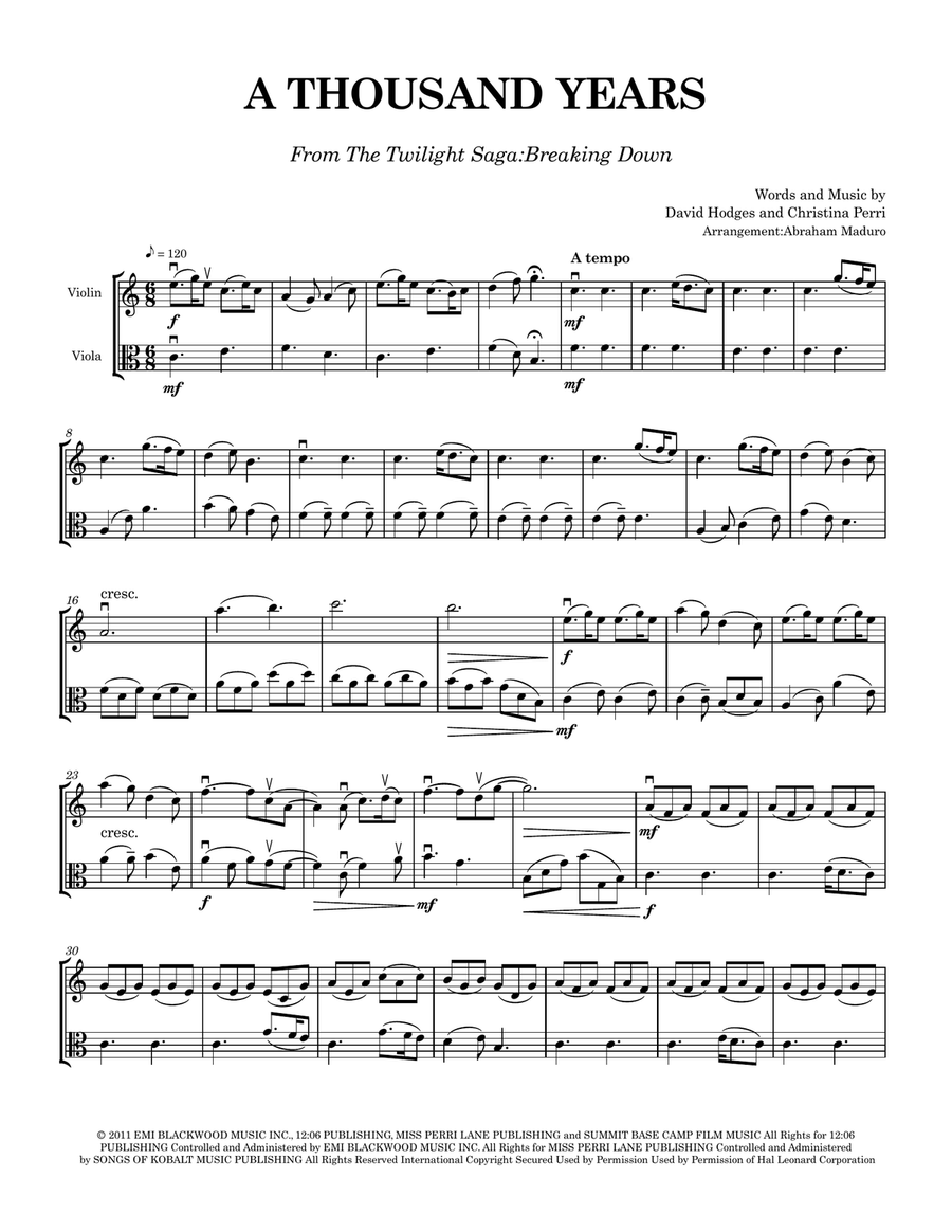 A Thousand Years String Duet scores gallery preview page 2